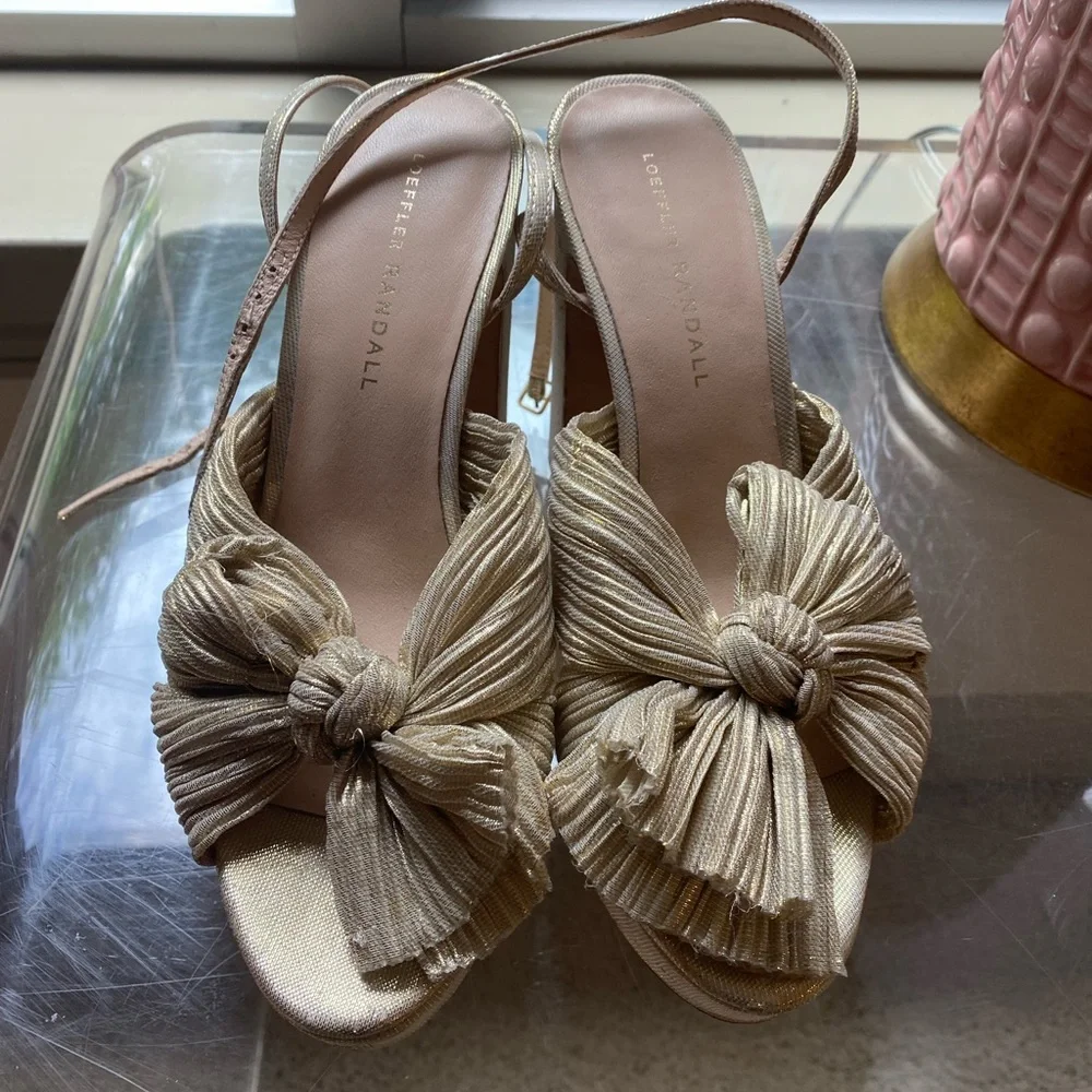 Loeffler Randall Gold Knotted Platform Sandals